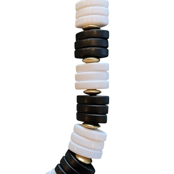 Unique Beaded Necklace 80s Black & White Choker Mod Monochromatic Oval Beads - Picture 3 of 6